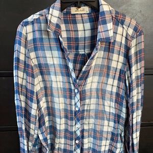 Bella Dahl Flannel | Size S | Blue and Orange | Slightly Cropped Fit